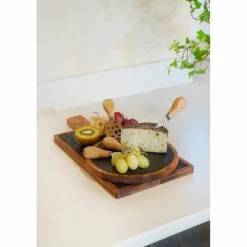 Skärbräda DKD Home Decor Rostfritt stål Skiffer Akaciaträ (32 x 20 x 1.5 cm) (4 x 15 x 1,5 cm) (3 pcs)