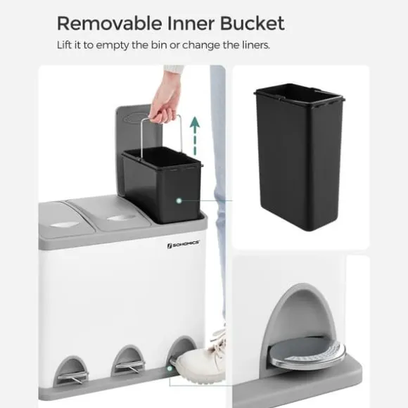 Skräpfack - Kök Prullen Bin - Metal Pedal Bin - 3 -in -1 bin - 24 liter - Avfallsseparation - Avfallsseparationssystem