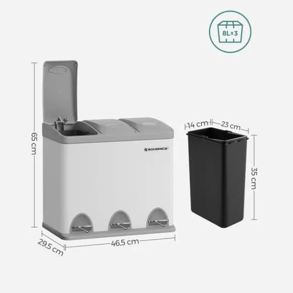 Skräpfack - Kök Prullen Bin - Metal Pedal Bin - 3 -in -1 bin - 24 liter - Avfallsseparation - Avfallsseparationssystem