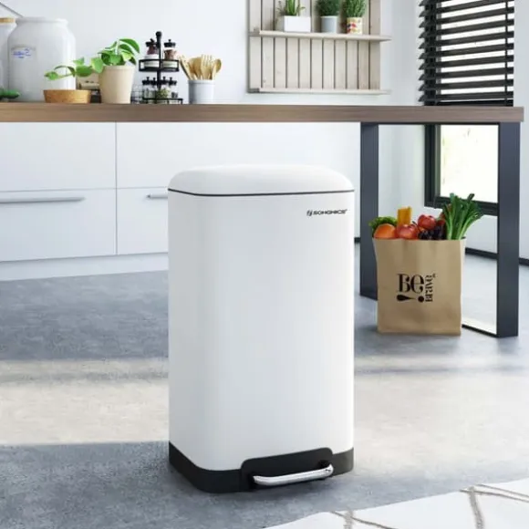 Skräpfack - papperskorgen - pedal bin - stålavfallsbink - med lock - 30 l - vitt