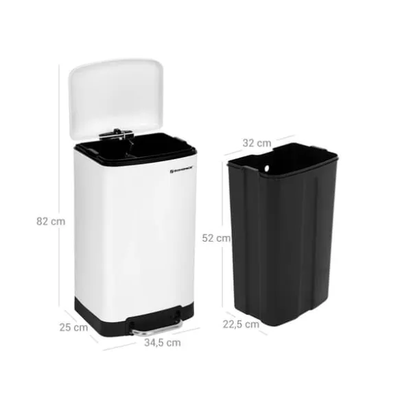 Skräpfack - papperskorgen - pedal bin - stålavfallsbink - med lock - 30 l - vitt