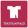 Skylt avfallspiktogram TEKSTILAFFALD 12x12 cm, aluminium, vinröd/vit