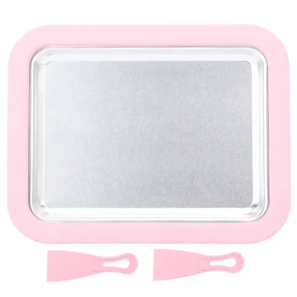 Snabbglassmaskin Pan Roll Frozen Yoghurt Sorbet Gelato Familjekul Hälsosam hemlagad DIY-glass Liten aluminiumlegeringspanel Rosa