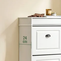 SoBuy Smalt skoskåp med 3 dörrar –53x24x119cm | För 12 par skor | Hallförvaring | Vit FSR94-WG