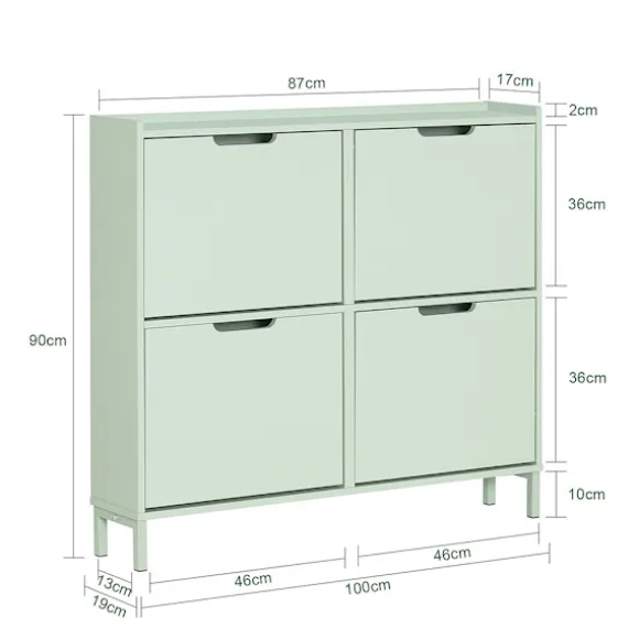 SoBuy Smalt skoskåp 100x19x90cm - 4 dörrar | Grön FSR100-GR