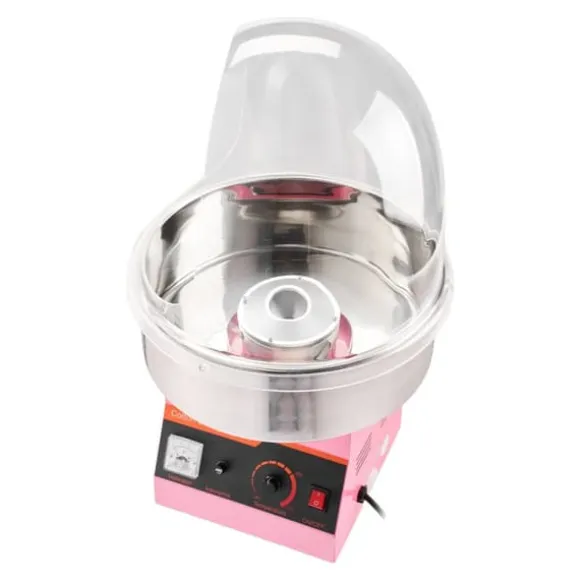 Sockervaddsmaskin - Elektrisk 1000 W - Kommersiell - Med lock - Skål i rostfritt stål - Sockerskopa - Rosa