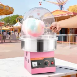 Sockervaddsmaskin - Elektrisk 1000 W - Kommersiell - Med lock - Skål i rostfritt stål - Sockerskopa - Rosa