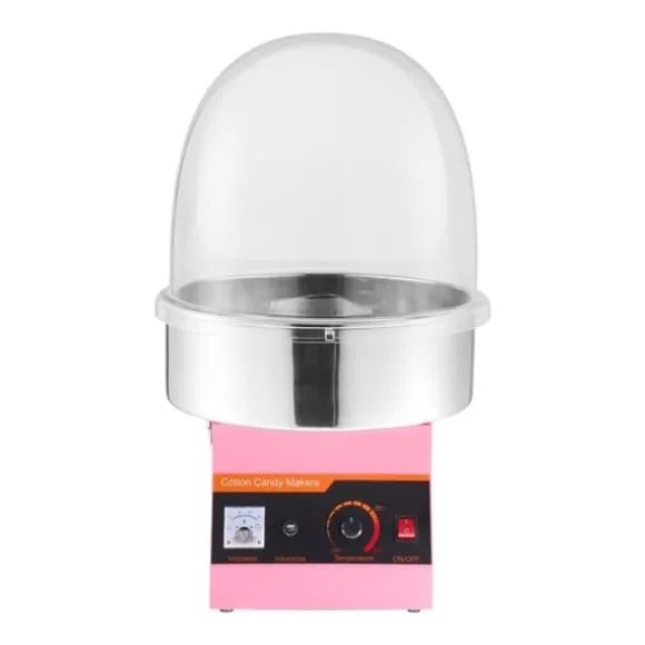 Sockervaddsmaskin - Elektrisk 1000 W - Kommersiell - Med lock - Skål i rostfritt stål - Sockerskopa - Rosa