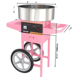 Sockervaddsmaskin, kommersiell kvalitet, rostfri stålskål, Rosa med vagn