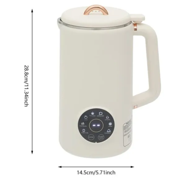 Sojamjölksberedare & Mixer - Bordsmodell - 1 l - 304 rostfritt stål - 10 blad - 30000 varv/min - 600 W värme - 220 V EU-kontakt - Elfenbensvit