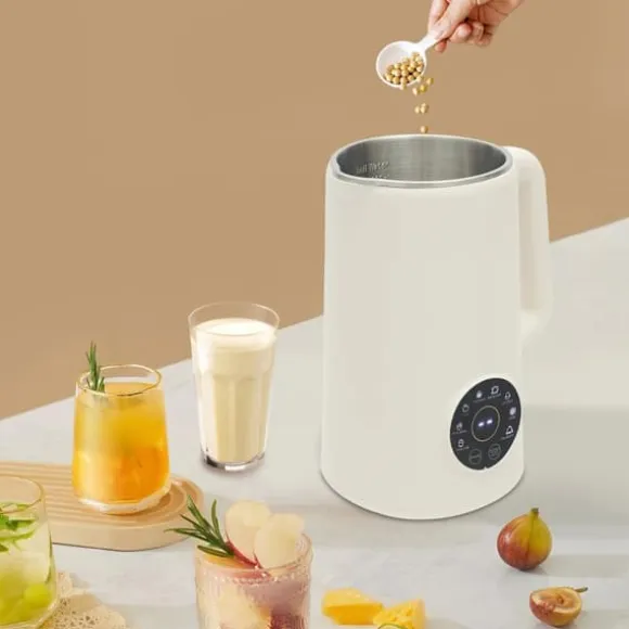 Sojamjölksberedare & Mixer - Bordsmodell - 1 l - 304 rostfritt stål - 10 blad - 30000 varv/min - 600 W värme - 220 V EU-kontakt - Elfenbensvit