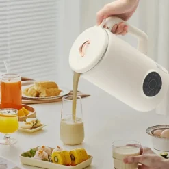 Sojamjölksberedare & Mixer - Bordsmodell - 1 l - 304 rostfritt stål - 10 blad - 30000 varv/min - 600 W värme - 220 V EU-kontakt - Elfenbensvit