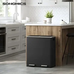 SONGMICS Dubbel soptunna, 2 x 30L avfalls- och återvinningskökskärl, svart