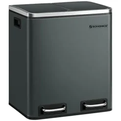 Songmics Kitchen Bin, 2 x 15 L stål skräpfack, stegfack med inre hinkar, antracitgrå