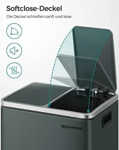 Songmics Kitchen Bin, 2 x 15 L stål skräpfack, stegfack med inre hinkar, antracitgrå