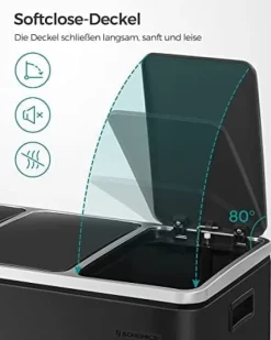 SONGMICS återvinningskärl, 3 x 18 L trippelkök, 3-fack pedalbehållare, svart