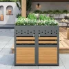 Sopkärlsbox för 2 kärl (120–240L) med planteringsbart tak – Grå dörr i trälook, utbyggbar förvaringsbox för soptunnor – Utan sopkärl