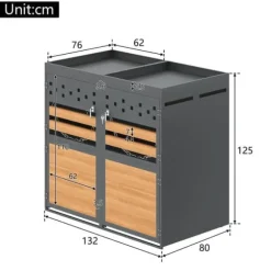 Sopkärlsbox för 2 kärl (120–240L) med planteringsbart tak – Grå dörr i trälook, utbyggbar förvaringsbox för soptunnor – Utan sopkärl