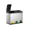 Soptunna, pedal, 45-liters metallsoptunna, källsorteringssystem för kök, tålig, 3 x 15 liter, rostfritt stål, silver och svart LTB45L