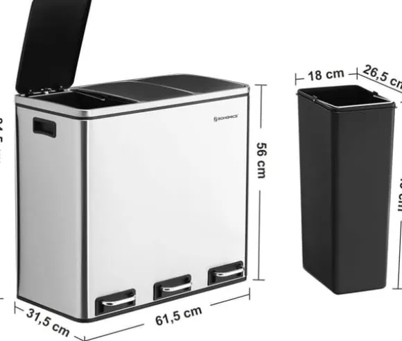 Sorteringskärl - Pedalhink 3 fack 54 Litre (3 x 18 L)