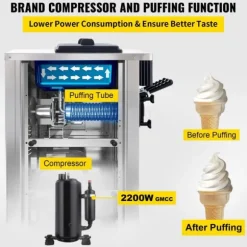 Speiseeisbereiter Vit Eismaskin 2200 W, 2 x 6 L Bordmaskin för glass, 220 V, med äggställ i rostfritt stål.