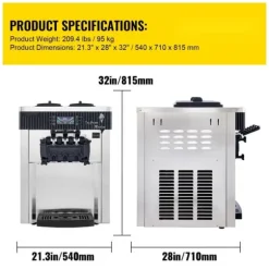 Speiseeisbereiter Vit Eismaskin 2200 W, 2 x 6 L Bordmaskin för glass, 220 V, med äggställ i rostfritt stål.