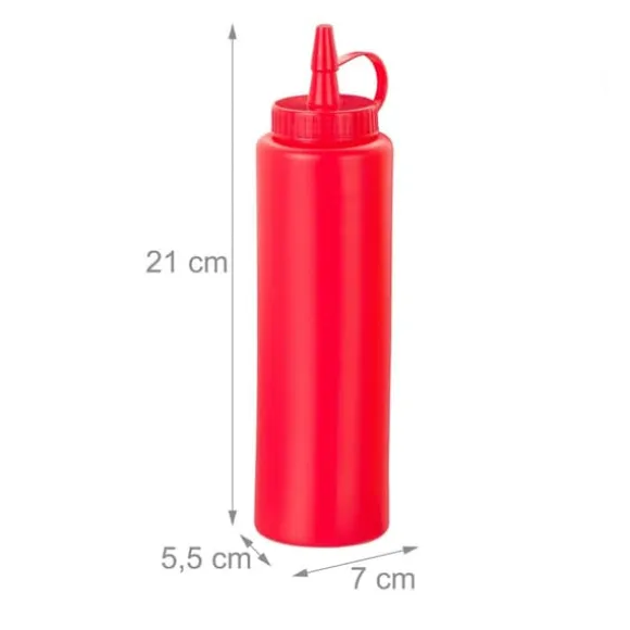 Såsdispenser-set, 21x7x5,5 cm, röd gul vit