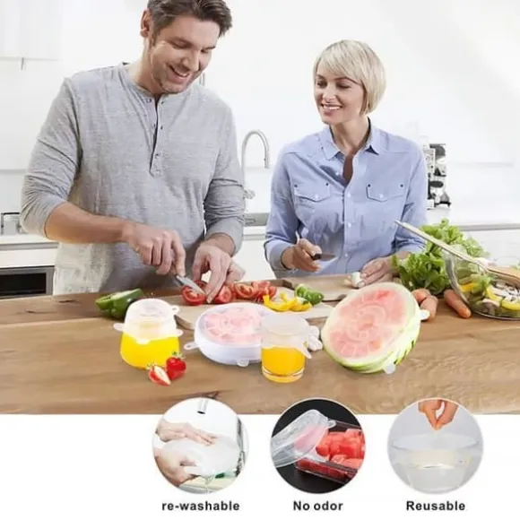 6 st Couvercle alimentaire extensible en silicone Couvercle Conservation des aliments Réutilisable