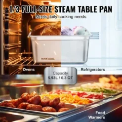 Steam Table Pan, 1/3 storlek med lock, 32,8x17,8x14,8 cm, rostfritt stål, förvaring