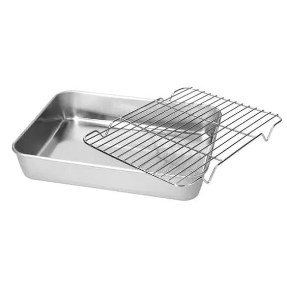 Stekpanna i rostfritt stål med ställ - Lätt att rengöra rektangulär stekpanna för matlagning och bakning (26,5x20,5x5cm / 10,4x8,1x2,0in)