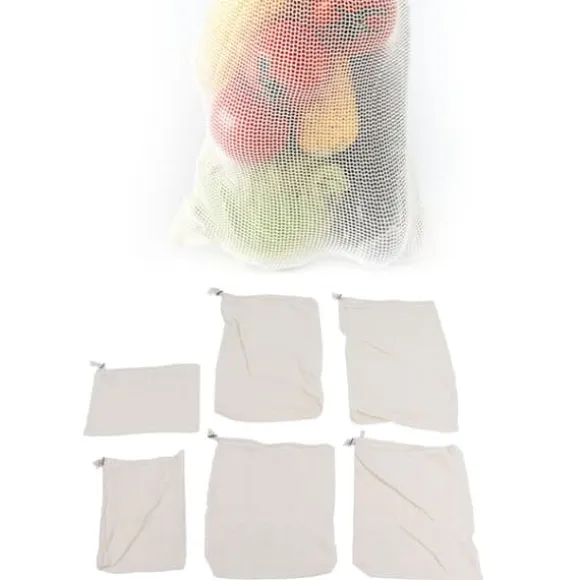 6 st fruktpåse med dragsko, frukt och livsmedelsförvaringspåse, återanvändbar nätpåse med dragsko