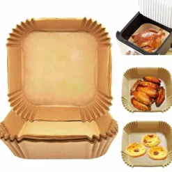 50st Fyrkantiga Airfryer Papper – Bakplåtspapper för Luftfritös 16cm