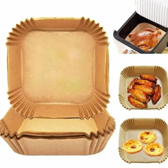 50st Fyrkantiga Airfryer Papper – Bakplåtspapper för Luftfritös 16cm