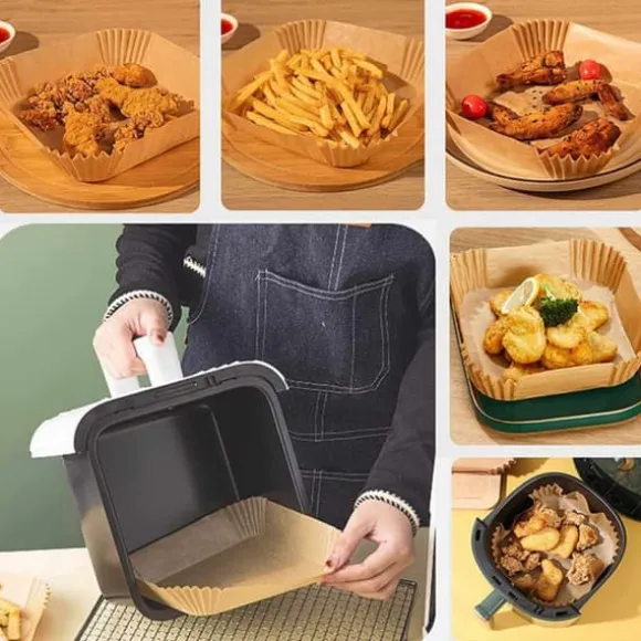 50st Fyrkantiga Airfryer Papper – Bakplåtspapper för Luftfritös 16cm