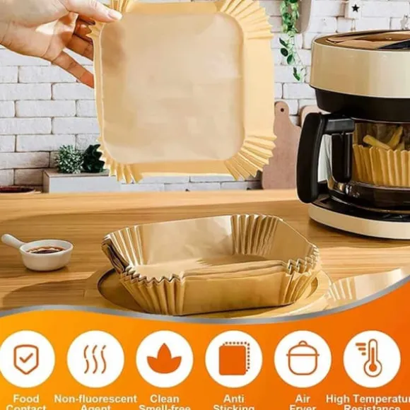 50st Fyrkantiga Airfryer Papper – Bakplåtspapper för Luftfritös 16cm