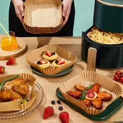 50st Fyrkantiga Airfryer Papper – Bakplåtspapper för Luftfritös 20cm