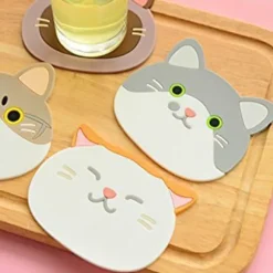 Söt katt silikongummiunderlägg set för dryckesglas - 6 st