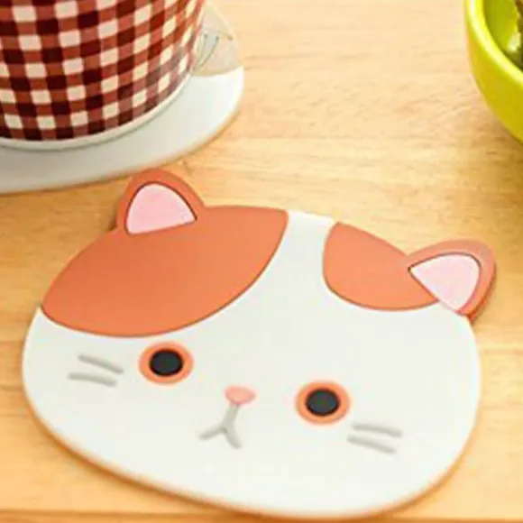 Söt katt silikongummiunderlägg set för dryckesglas - 6 st