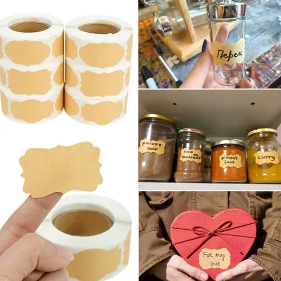 250st Kraftpapper Etiketter för Burkar, Presenter + Penna