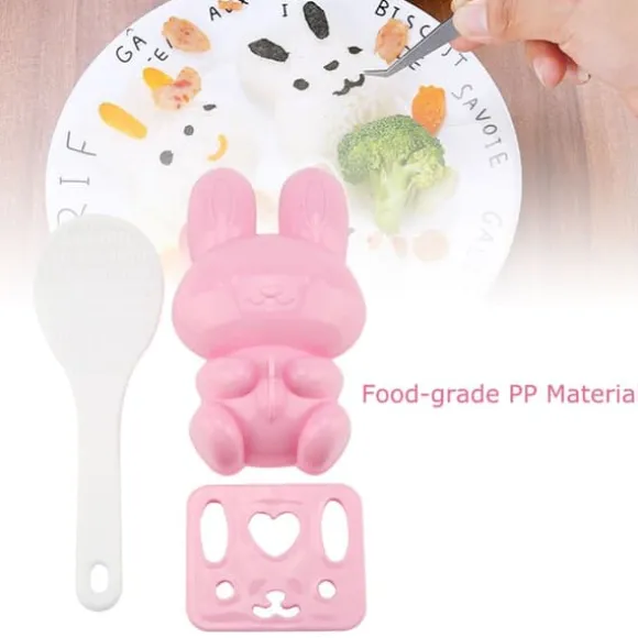 3st Livsmedelskvalitet PP Tecknad Kanin Modell Sushi Risform DIY Hantverk Onigiri Make Tool (Rosa)