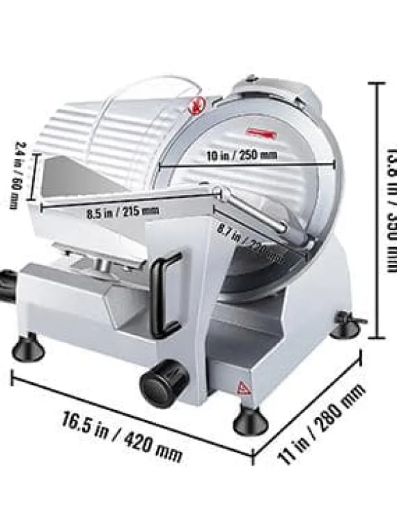 50st/min halvautomatisk elektrisk köttskärare med 250mm blad, justerbar tjocklek, pålitlig och säker, lätt att rengöra, bred applikation