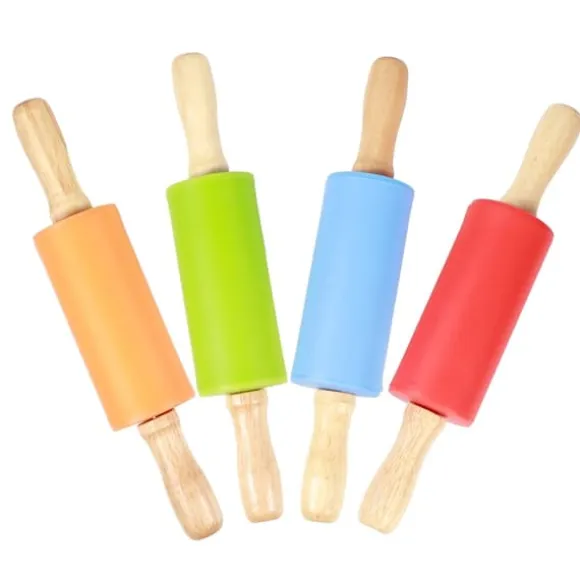 4 st mini kavel trähandtag non-stick silikonkavel för hemkök barn bakverktyg