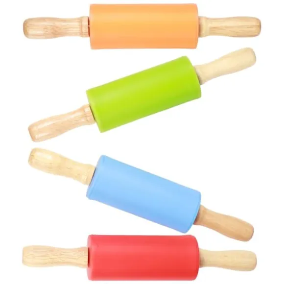 4 st mini kavel trähandtag non-stick silikonkavel för hemkök barn bakverktyg