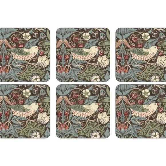 Strawberry Thief Brun Glasunderlägg 6-pack - Morris & Co