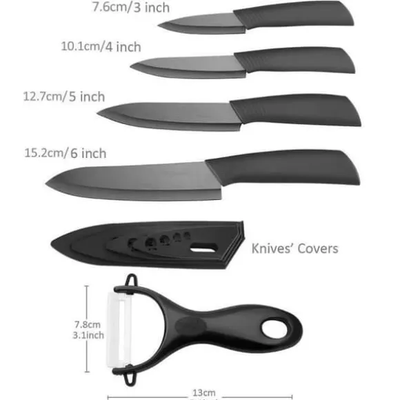 5 st/set Keramisk kniv, köksknivset Kockknivar för att skära frukt grönsaker kött svart