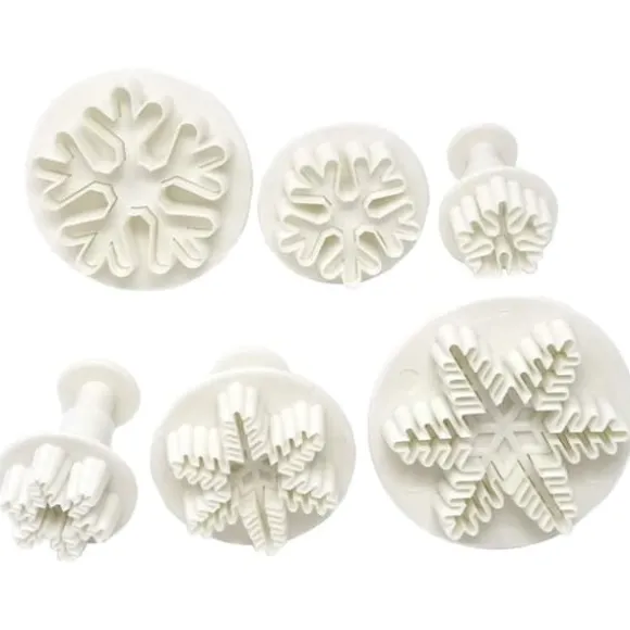 6 st/set livsmedelskvalitet plast snöflinga fondant kakplunger utskärare formar DIY präglingsverktyg för bakning