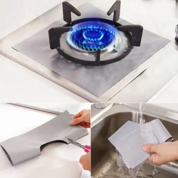 6 st/set återanvändbart skydd i glasfiber för gasspisar, skyddsmatta för köksredskap (silver)