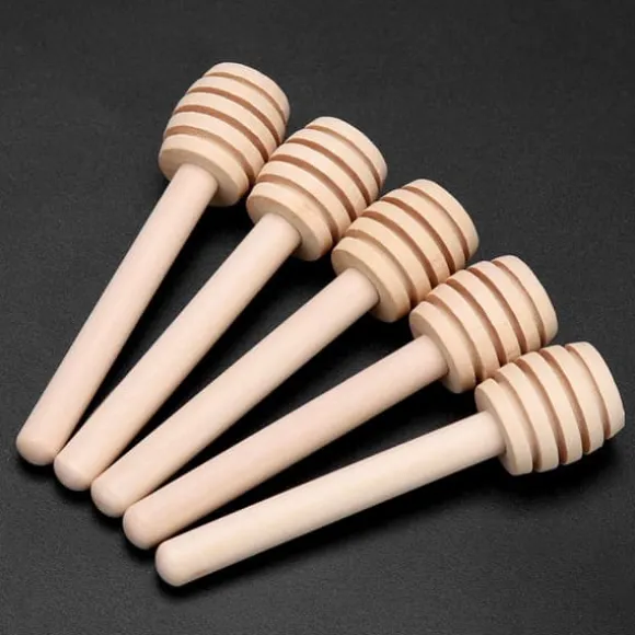 24 st trä honungsdroppspinnar serveringsstav sylt sirap drizzler omrörningsstav köksredskap (8 cm)