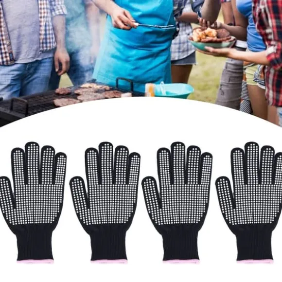 4 st Värmebeständiga handskar Högtemperaturbeständiga anti skållningsvantar med silikonknölar Vit silikon rosa kant
