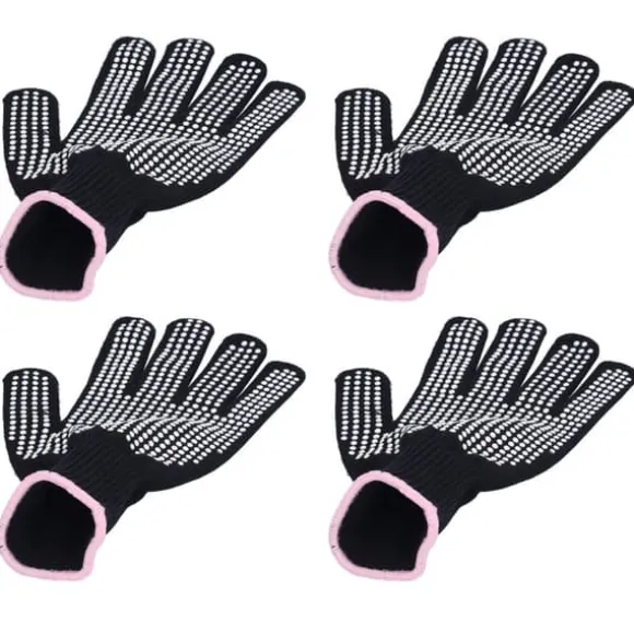 4 st Värmebeständiga handskar Högtemperaturbeständiga anti skållningsvantar med silikonknölar Vit silikon rosa kant
